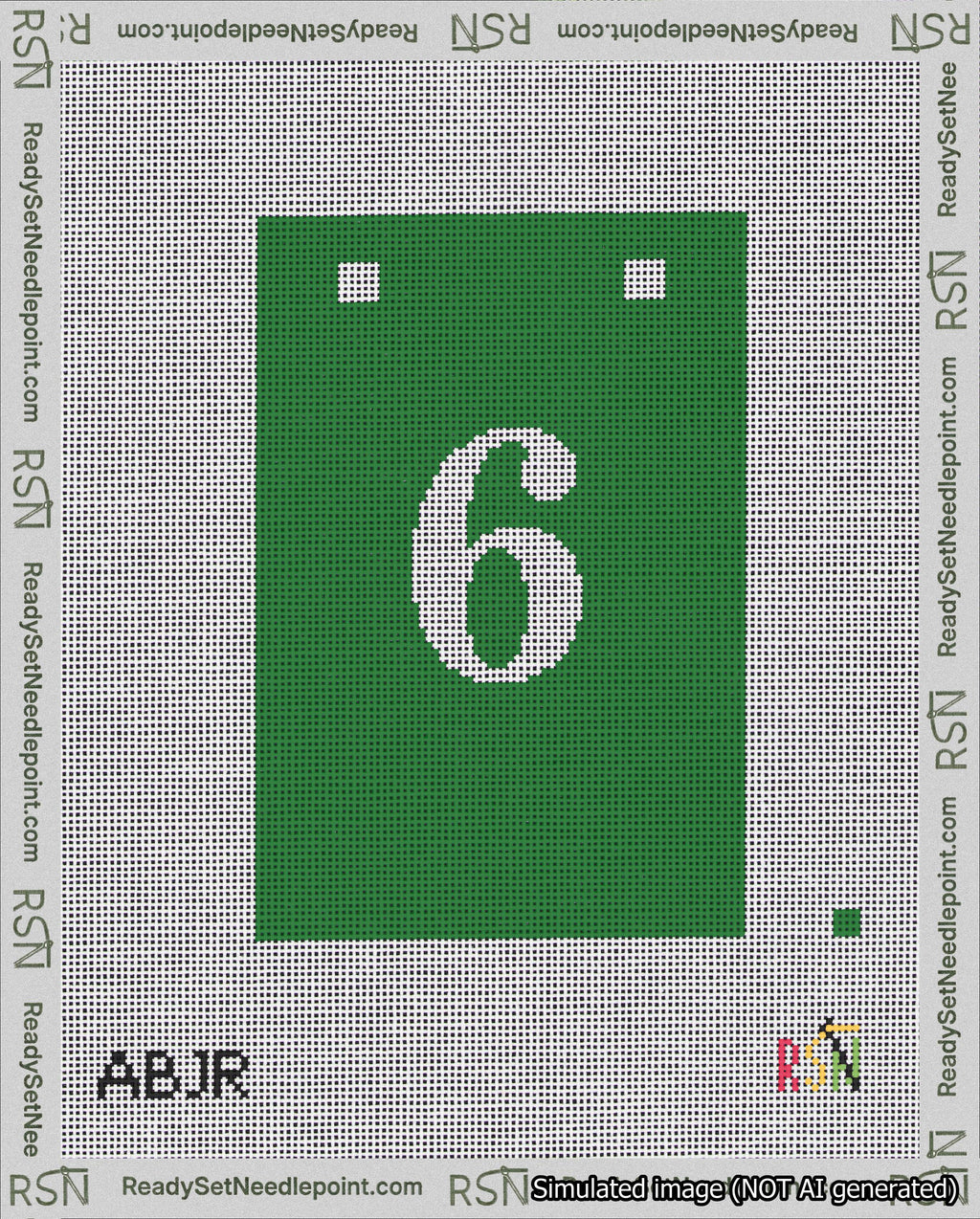 A taped needlepoint canvas with the design: Banner 18 mesh count Squared 6 White on Green.