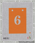 A taped needlepoint canvas with the design: Banner 18 mesh count Squared 6 White on Orange.