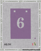 A taped needlepoint canvas with the design: Banner 18 mesh count Squared 6 White on Purple.
