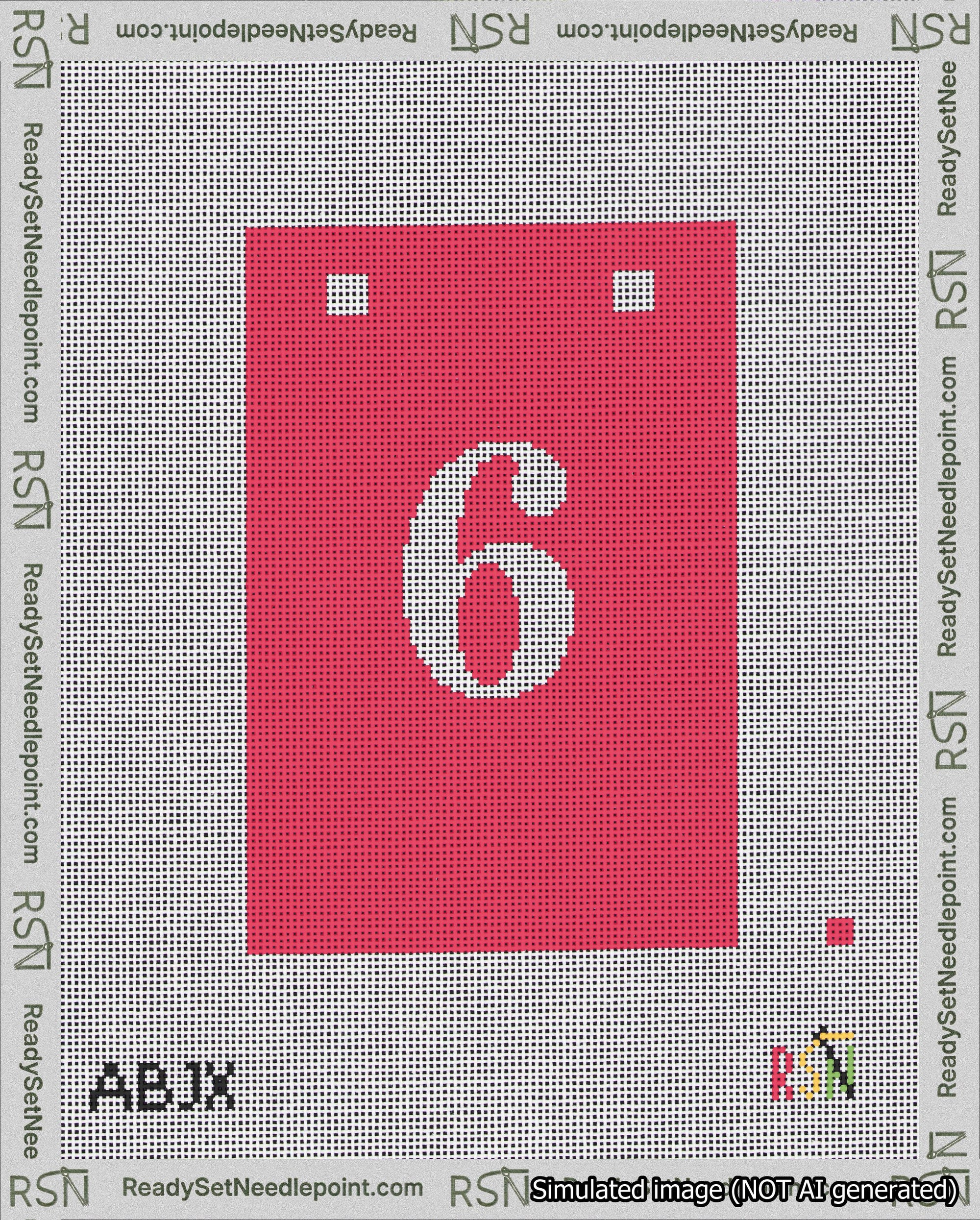 A taped needlepoint canvas with the design: Banner 18 mesh count Squared 6 White on Red.