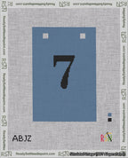 A taped needlepoint canvas with the design: Banner 18 mesh count Squared 7 Black on Blue.
