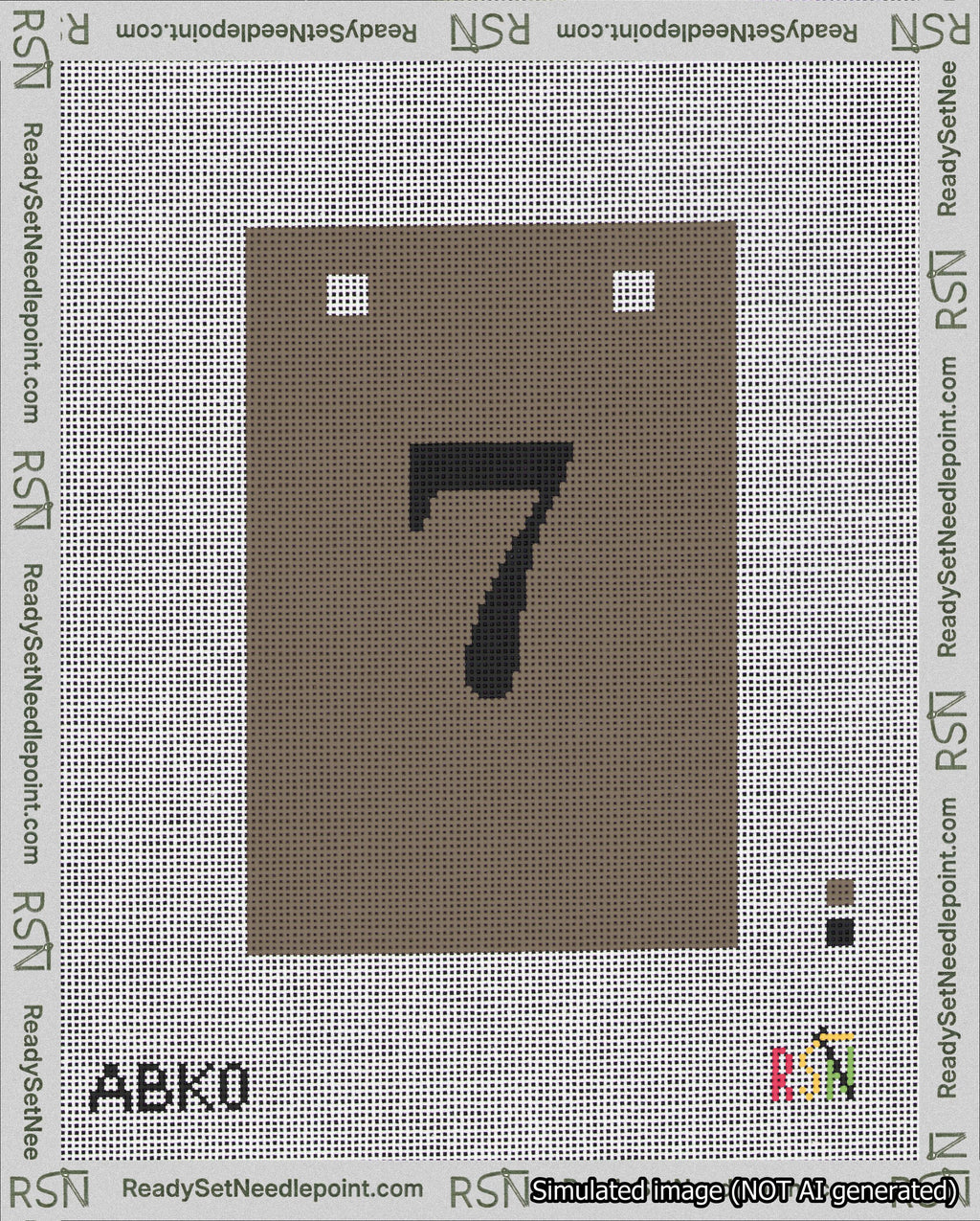A taped needlepoint canvas with the design: Banner 18 mesh count Squared 7 Black on Brown.