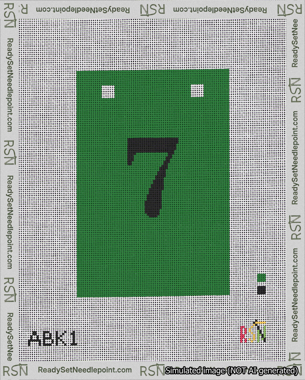 A taped needlepoint canvas with the design: Banner 18 mesh count Squared 7 Black on Green.
