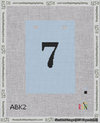 A taped needlepoint canvas with the design: Banner 18 mesh count Squared 7 Black on Light Blue.