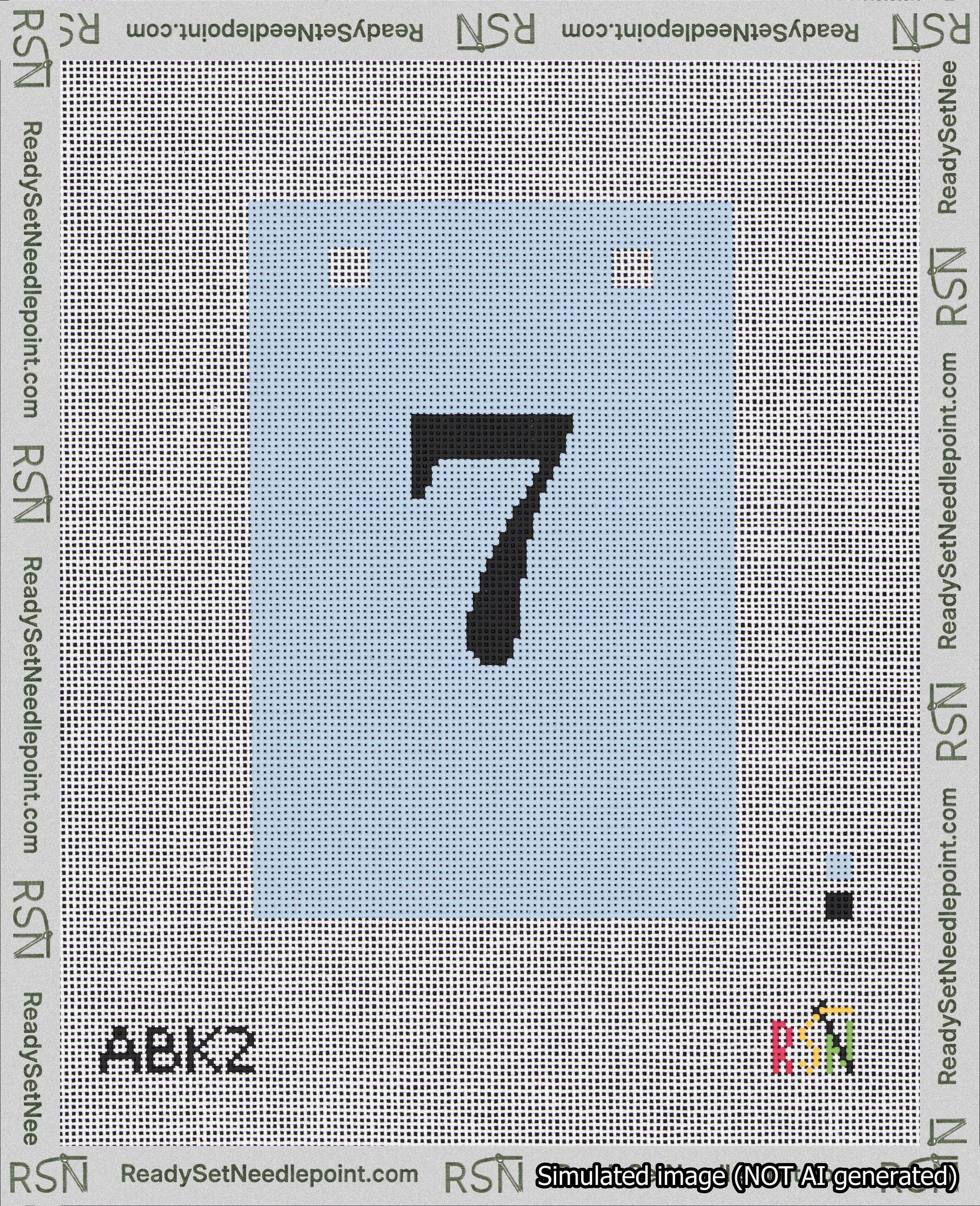 A taped needlepoint canvas with the design: Banner 18 mesh count Squared 7 Black on Light Blue.