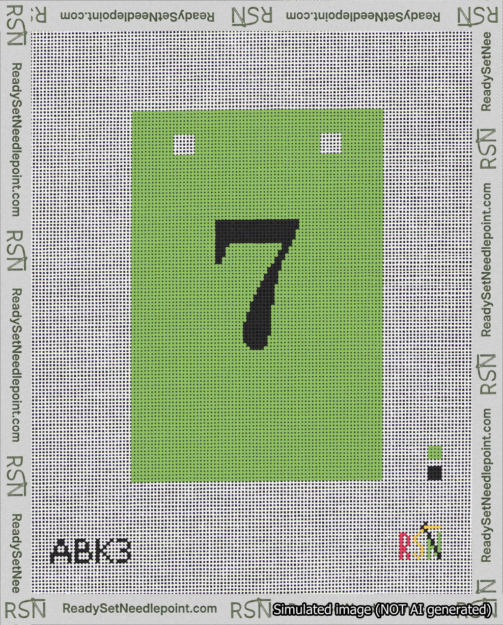 A taped needlepoint canvas with the design: Banner 18 mesh count Squared 7 Black on Light Green.