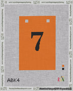 A taped needlepoint canvas with the design: Banner 18 mesh count Squared 7 Black on Orange.