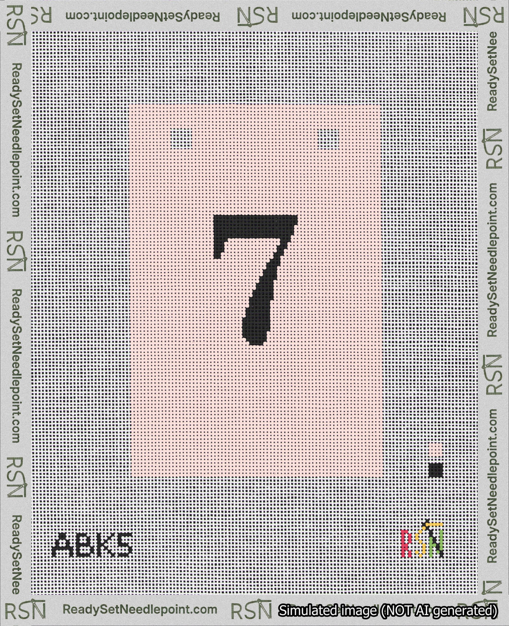 A taped needlepoint canvas with the design: Banner 18 mesh count Squared 7 Black on Pink.