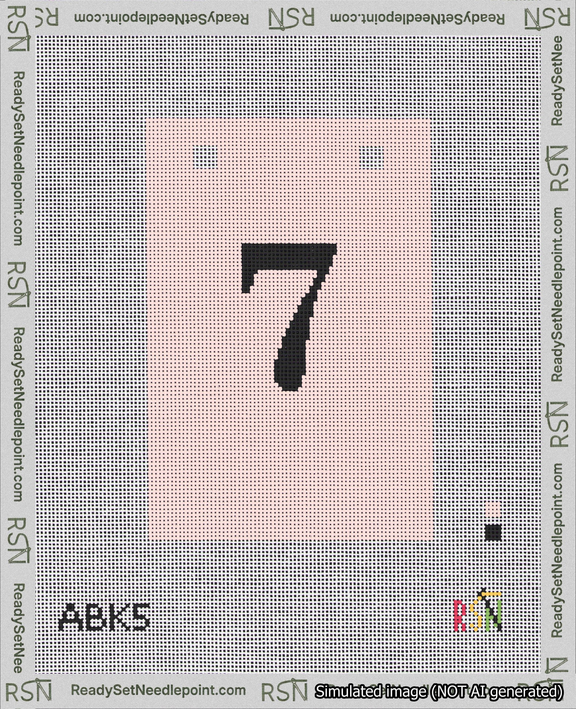A taped needlepoint canvas with the design: Banner 18 mesh count Squared 7 Black on Pink.