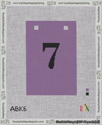 A taped needlepoint canvas with the design: Banner 18 mesh count Squared 7 Black on Purple.