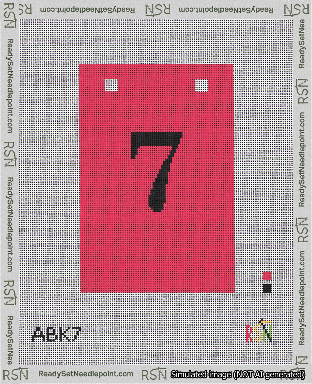 A taped needlepoint canvas with the design: Banner 18 mesh count Squared 7 Black on Red.