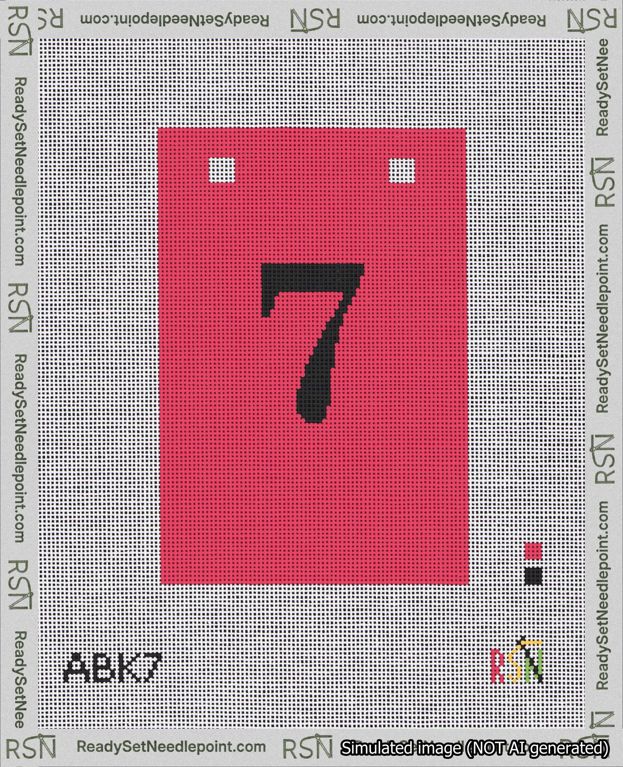 A taped needlepoint canvas with the design: Banner 18 mesh count Squared 7 Black on Red.