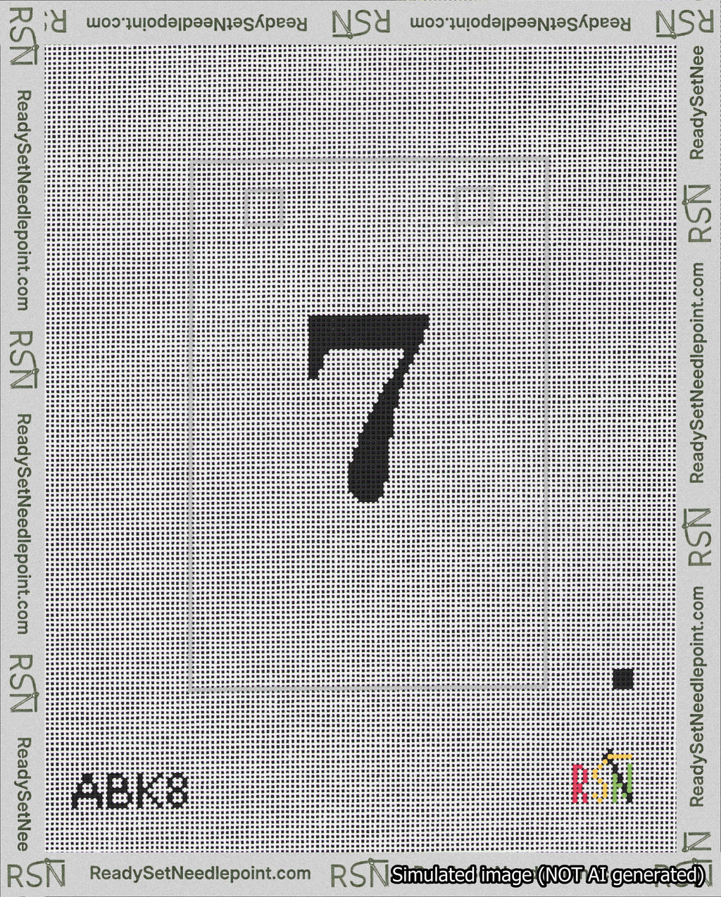 A taped needlepoint canvas with the design: Banner 18 mesh count Squared 7 Black on White.