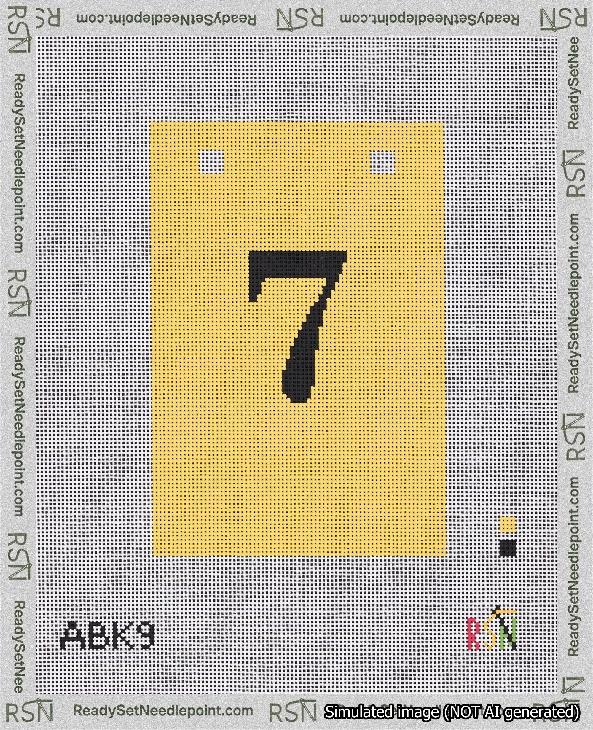 A taped needlepoint canvas with the design: Banner 18 mesh count Squared 7 Black on Yellow.