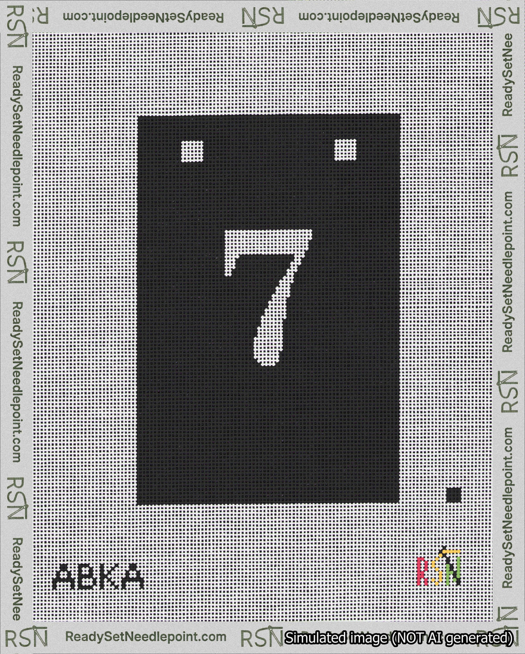 A taped needlepoint canvas with the design: Banner 18 mesh count Squared 7 White on Black.