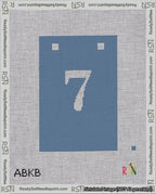 A taped needlepoint canvas with the design: Banner 18 mesh count Squared 7 White on Blue.