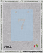 A taped needlepoint canvas with the design: Banner 18 mesh count Squared 7 White on Light Blue.