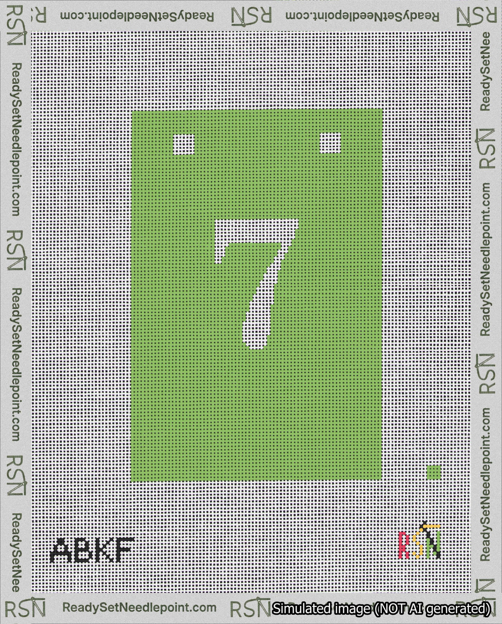 A taped needlepoint canvas with the design: Banner 18 mesh count Squared 7 White on Light Green.