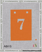 A taped needlepoint canvas with the design: Banner 18 mesh count Squared 7 White on Orange.
