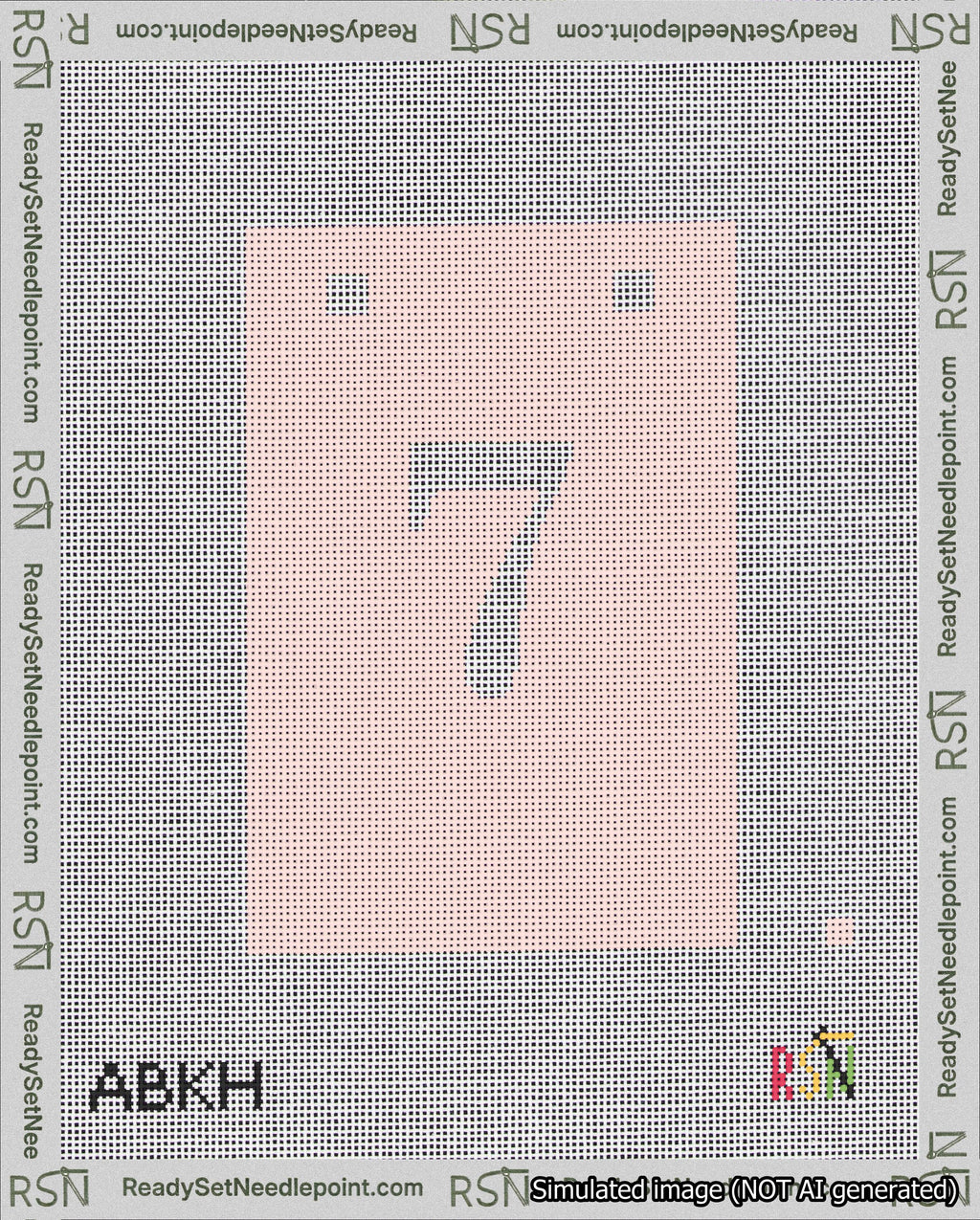 A taped needlepoint canvas with the design: Banner 18 mesh count Squared 7 White on Pink.
