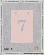 A taped needlepoint canvas with the design: Banner 18 mesh count Squared 7 White on Pink.