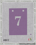 A taped needlepoint canvas with the design: Banner 18 mesh count Squared 7 White on Purple.