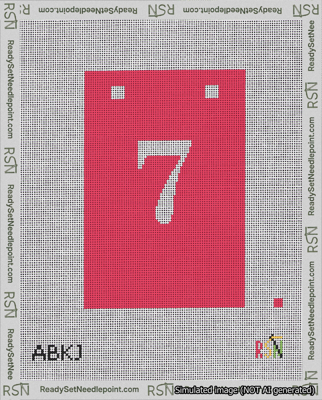 A taped needlepoint canvas with the design: Banner 18 mesh count Squared 7 White on Red.