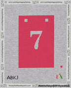 A taped needlepoint canvas with the design: Banner 18 mesh count Squared 7 White on Red.