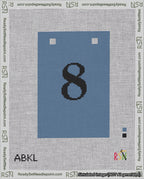 A taped needlepoint canvas with the design: Banner 18 mesh count Squared 8 Black on Blue.