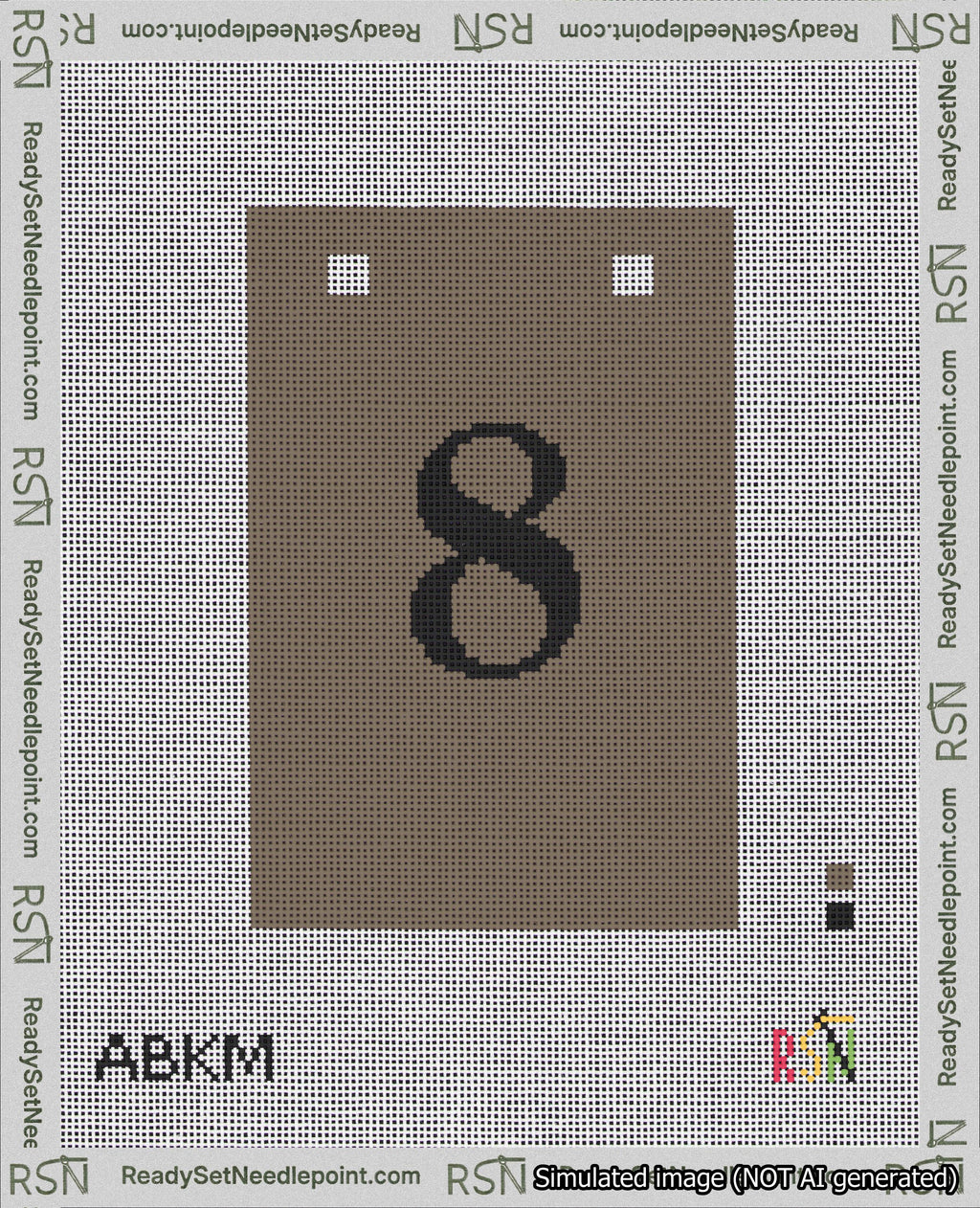 A taped needlepoint canvas with the design: Banner 18 mesh count Squared 8 Black on Brown.