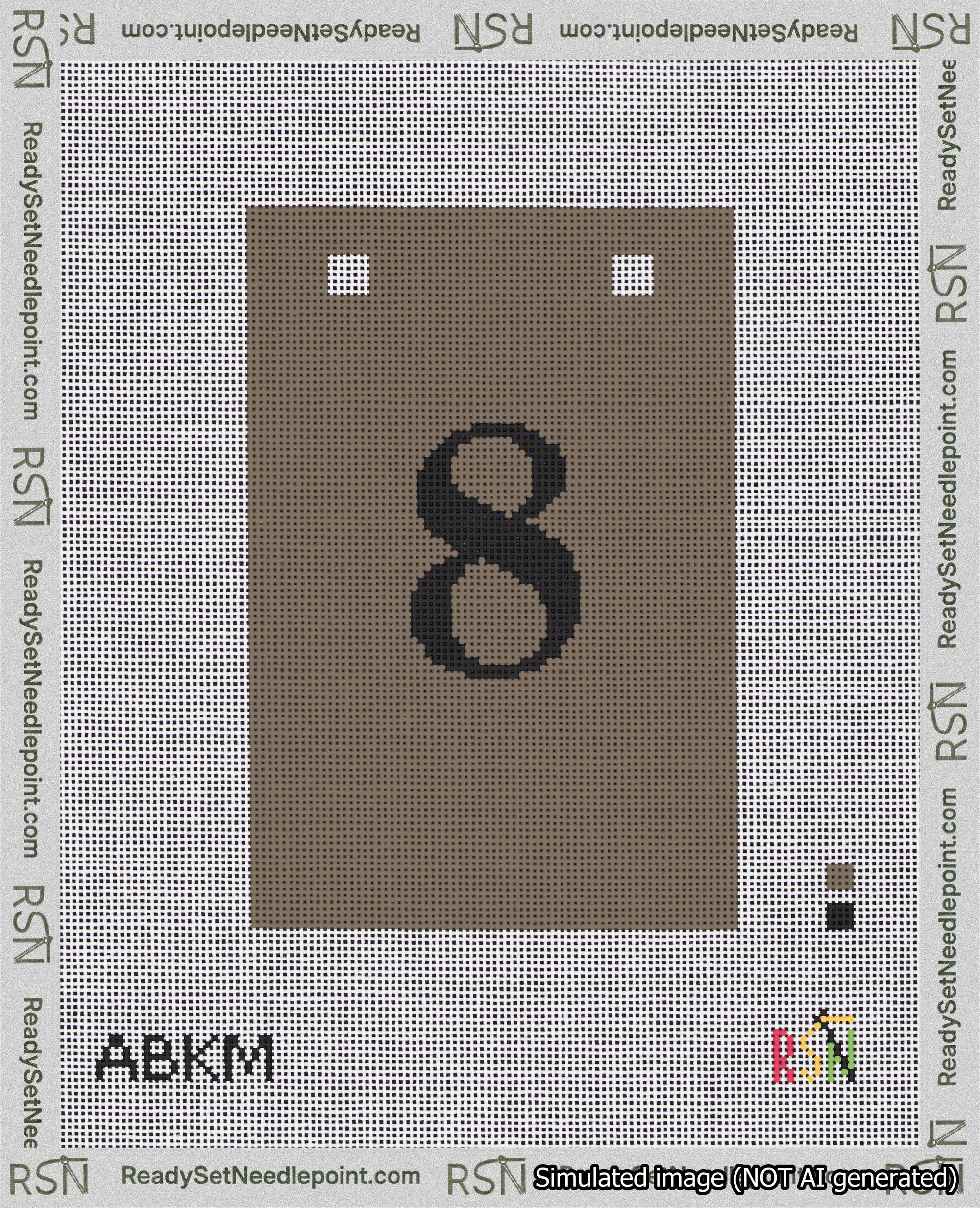 A taped needlepoint canvas with the design: Banner 18 mesh count Squared 8 Black on Brown.