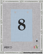 A taped needlepoint canvas with the design: Banner 18 mesh count Squared 8 Black on Light Blue.