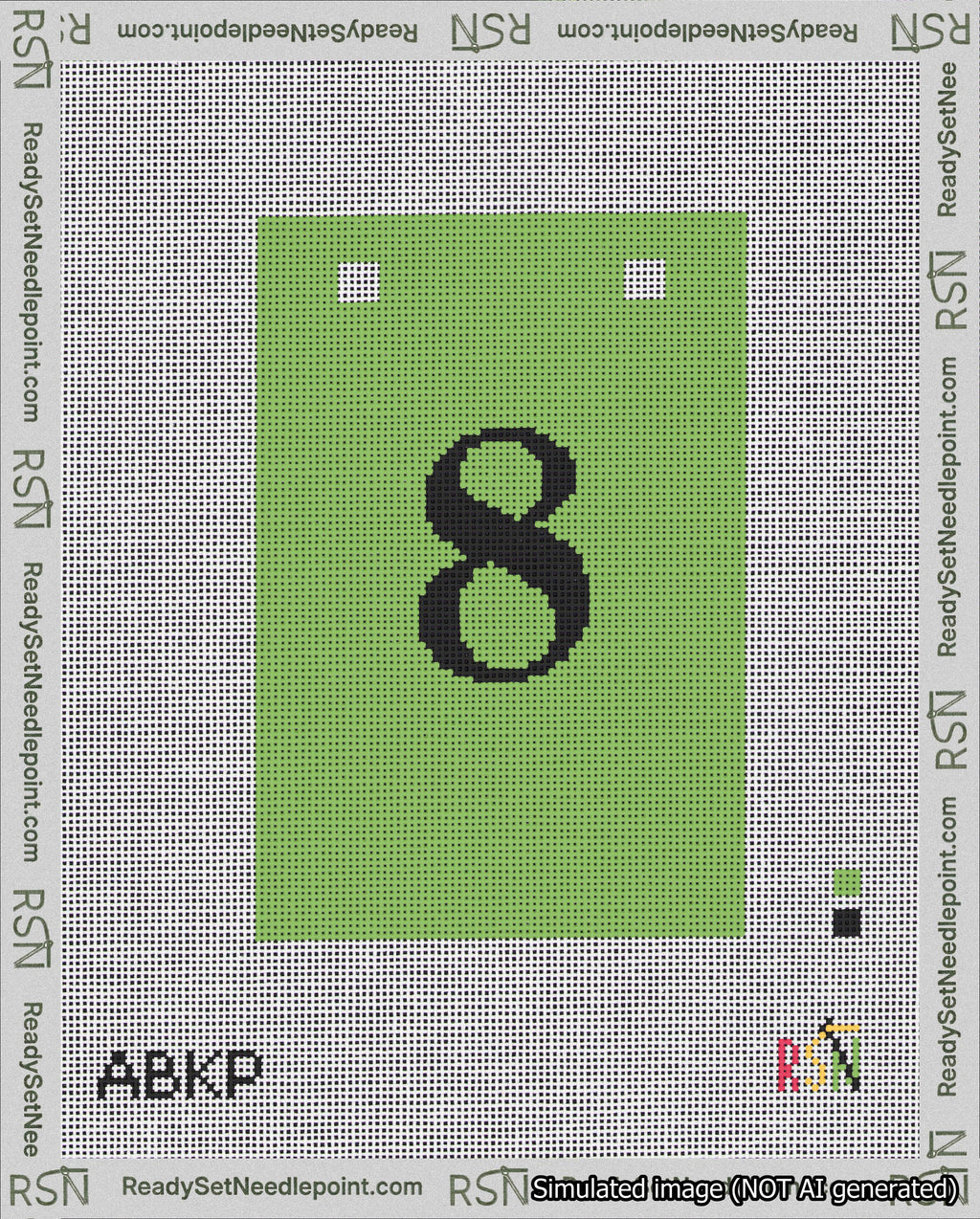 A taped needlepoint canvas with the design: Banner 18 mesh count Squared 8 Black on Light Green.