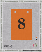 A taped needlepoint canvas with the design: Banner 18 mesh count Squared 8 Black on Orange.