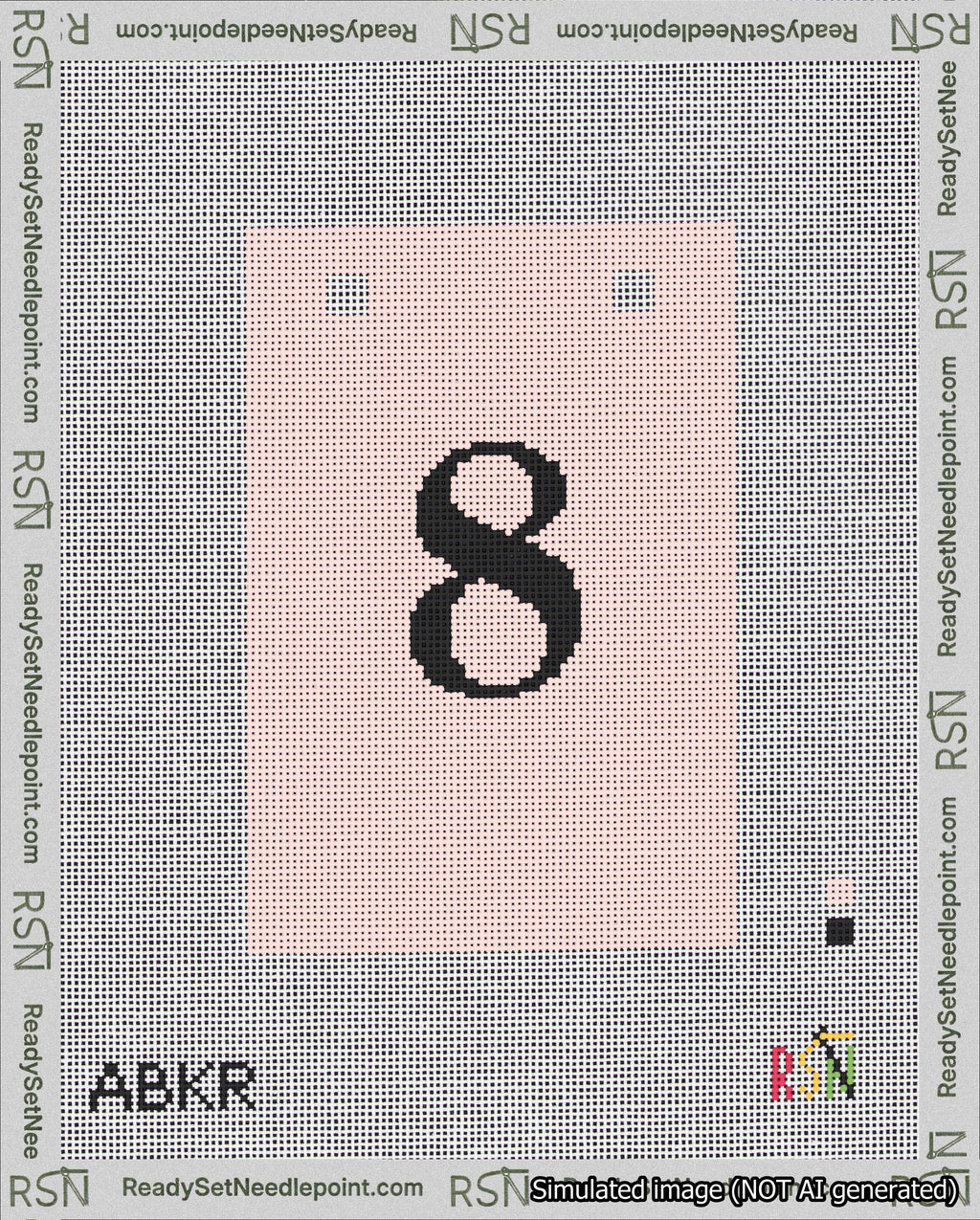 A taped needlepoint canvas with the design: Banner 18 mesh count Squared 8 Black on Pink.