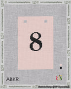 A taped needlepoint canvas with the design: Banner 18 mesh count Squared 8 Black on Pink.