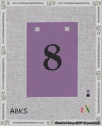A taped needlepoint canvas with the design: Banner 18 mesh count Squared 8 Black on Purple.