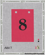 A taped needlepoint canvas with the design: Banner 18 mesh count Squared 8 Black on Red.