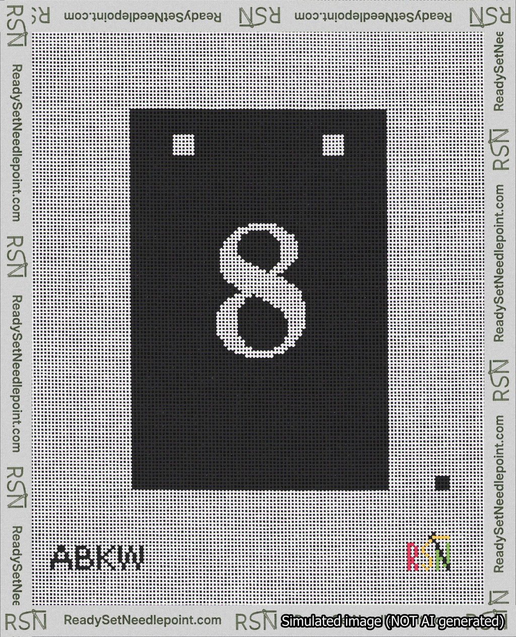 A taped needlepoint canvas with the design: Banner 18 mesh count Squared 8 White on Black.
