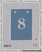 A taped needlepoint canvas with the design: Banner 18 mesh count Squared 8 White on Blue.