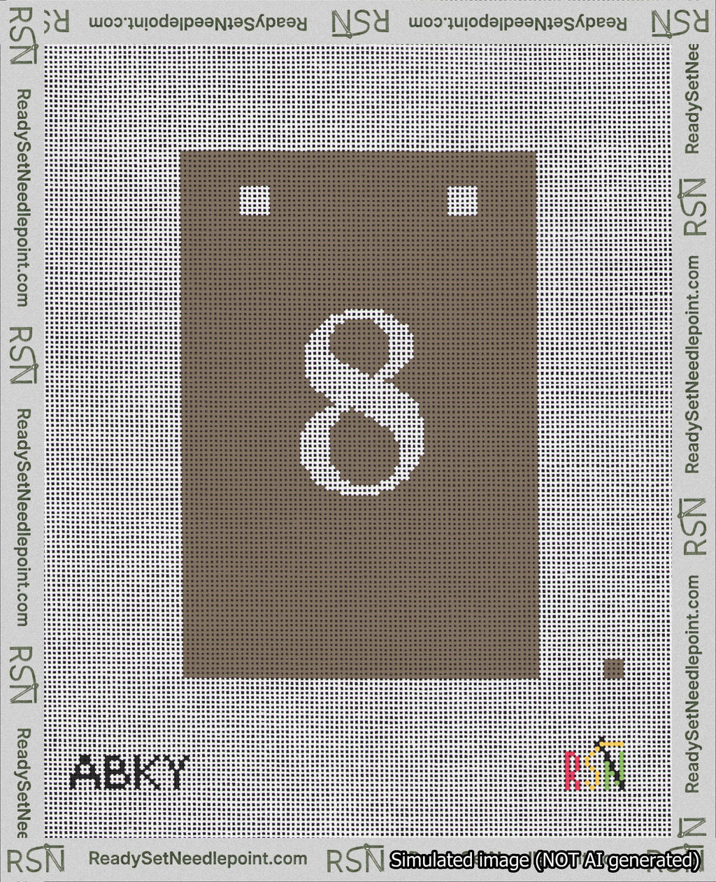 A taped needlepoint canvas with the design: Banner 18 mesh count Squared 8 White on Brown.