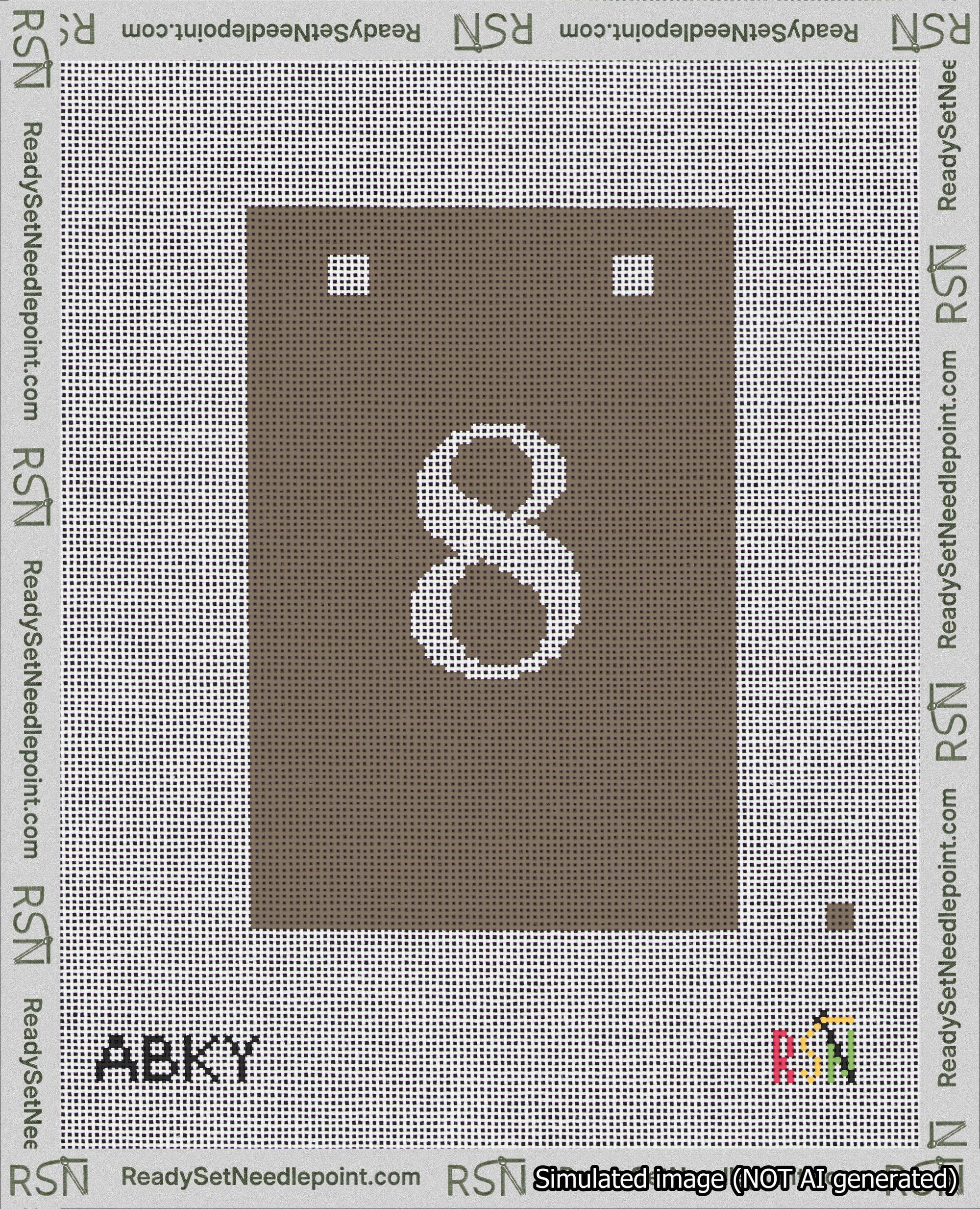A taped needlepoint canvas with the design: Banner 18 mesh count Squared 8 White on Brown.