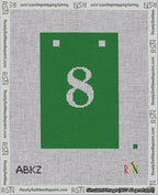 A taped needlepoint canvas with the design: Banner 18 mesh count Squared 8 White on Green.