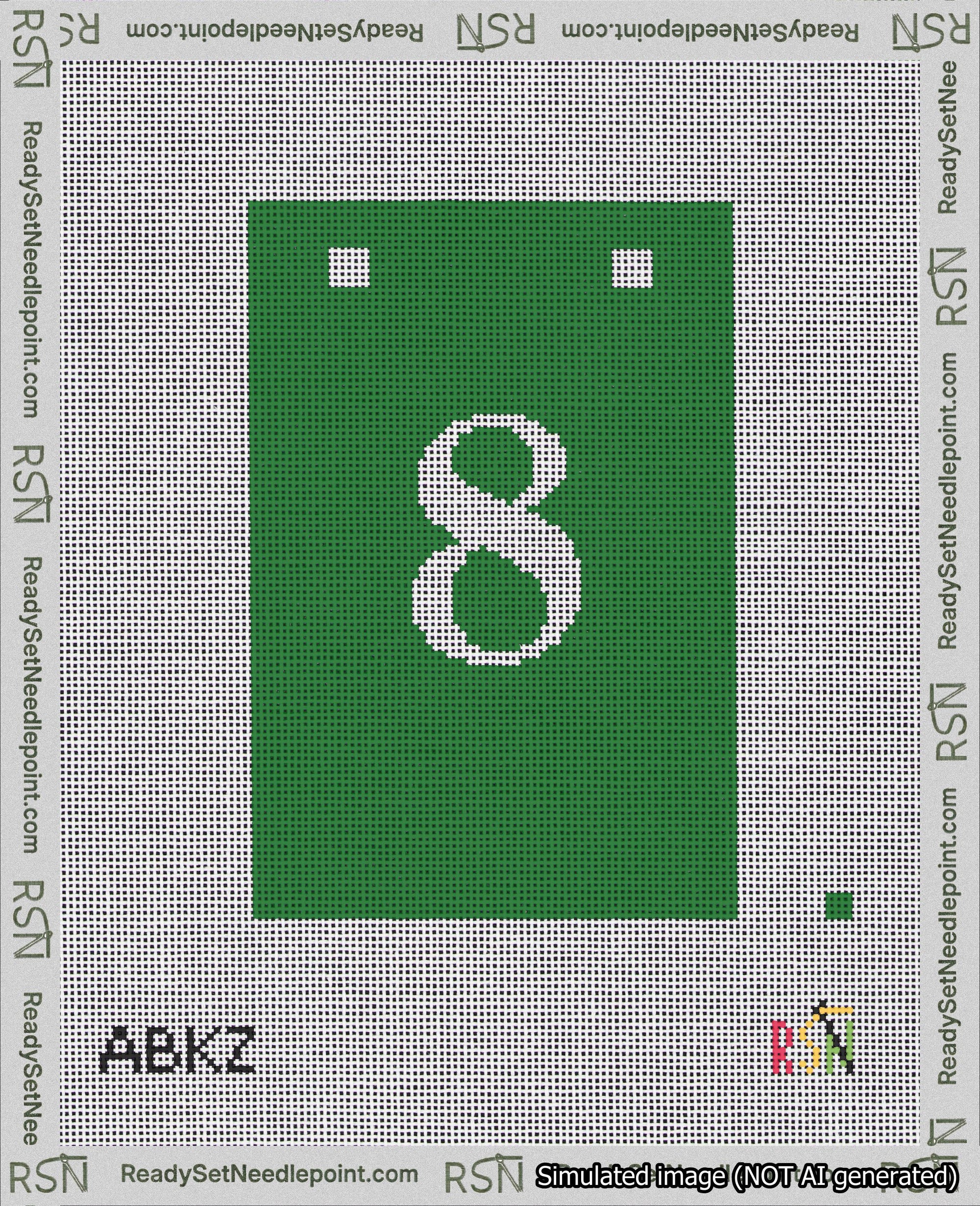A taped needlepoint canvas with the design: Banner 18 mesh count Squared 8 White on Green.
