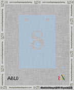 A taped needlepoint canvas with the design: Banner 18 mesh count Squared 8 White on Light Blue.