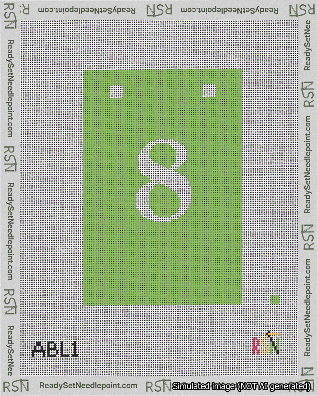 A taped needlepoint canvas with the design: Banner 18 mesh count Squared 8 White on Light Green.