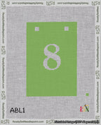 A taped needlepoint canvas with the design: Banner 18 mesh count Squared 8 White on Light Green.