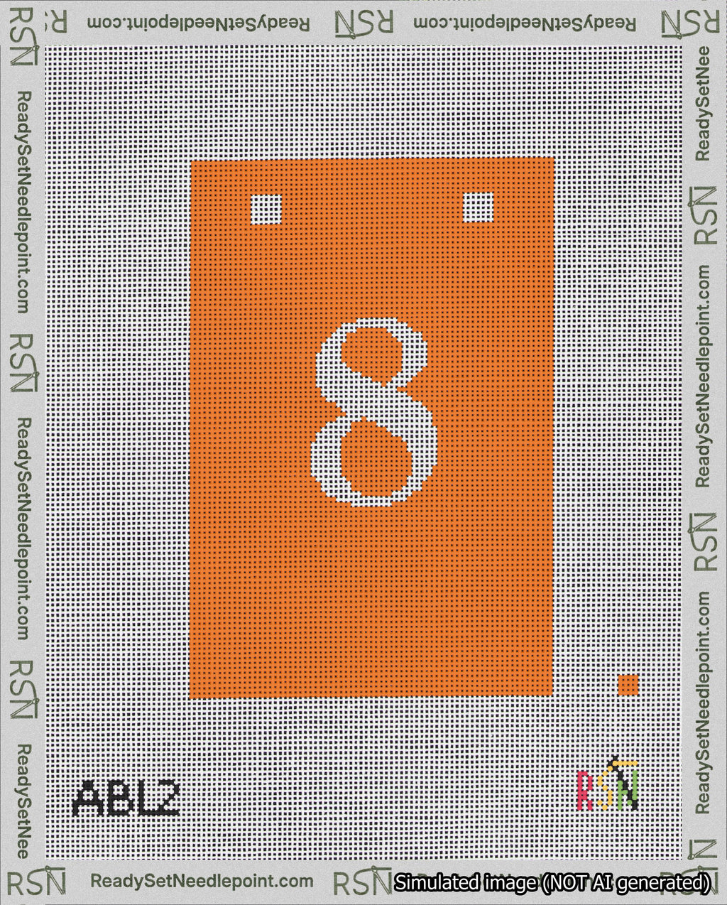 A taped needlepoint canvas with the design: Banner 18 mesh count Squared 8 White on Orange.