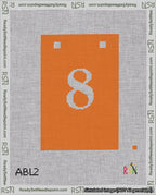 A taped needlepoint canvas with the design: Banner 18 mesh count Squared 8 White on Orange.