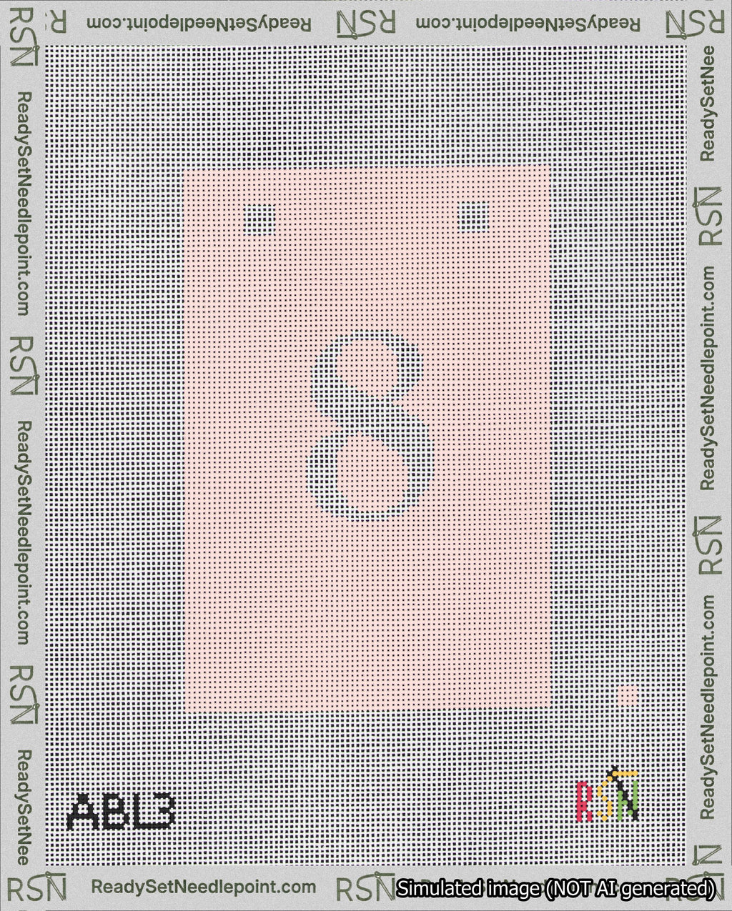 A taped needlepoint canvas with the design: Banner 18 mesh count Squared 8 White on Pink.